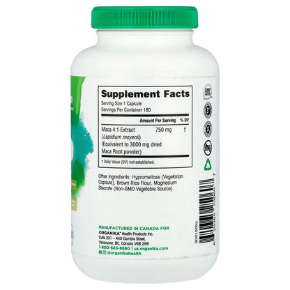 Organika, MACA, 750 mg, 180 Vegetarian Capsules