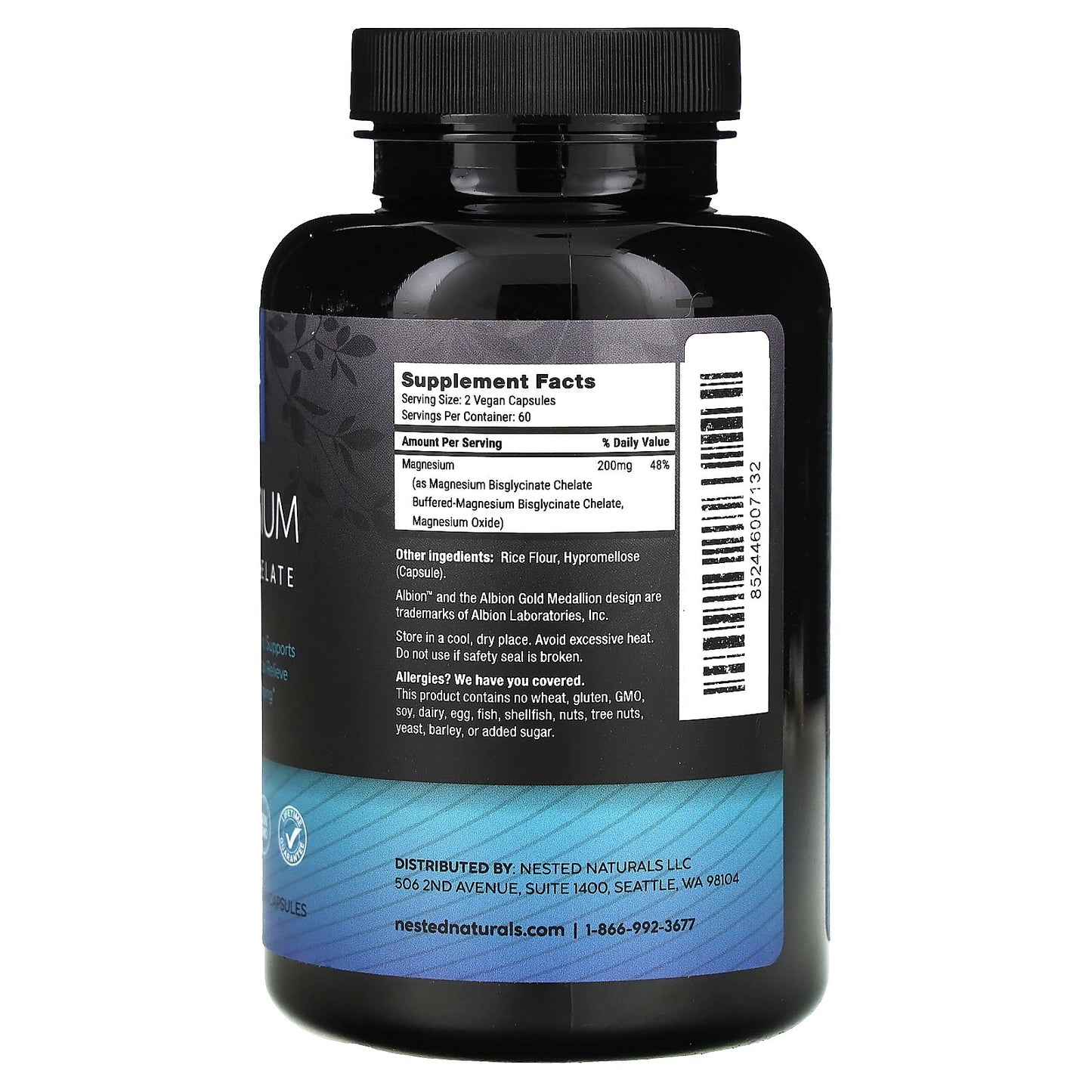 Nested Naturals, Magnesium, Glycinate Chelate, 120 Vegan Capsules (100 mg per Capsule)