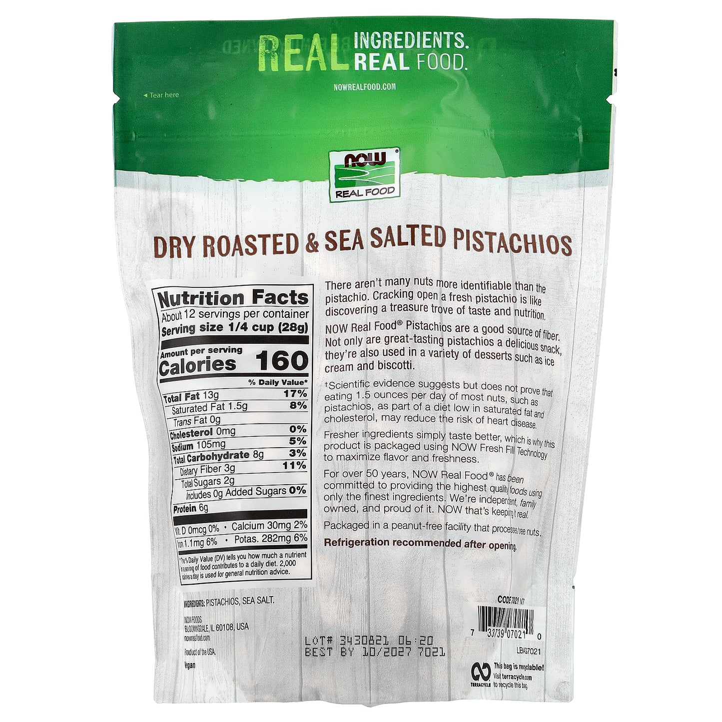 NOW Foods, Real Food, Dry Roasted & Sea Salted Pistachios, 12 oz (340 g)