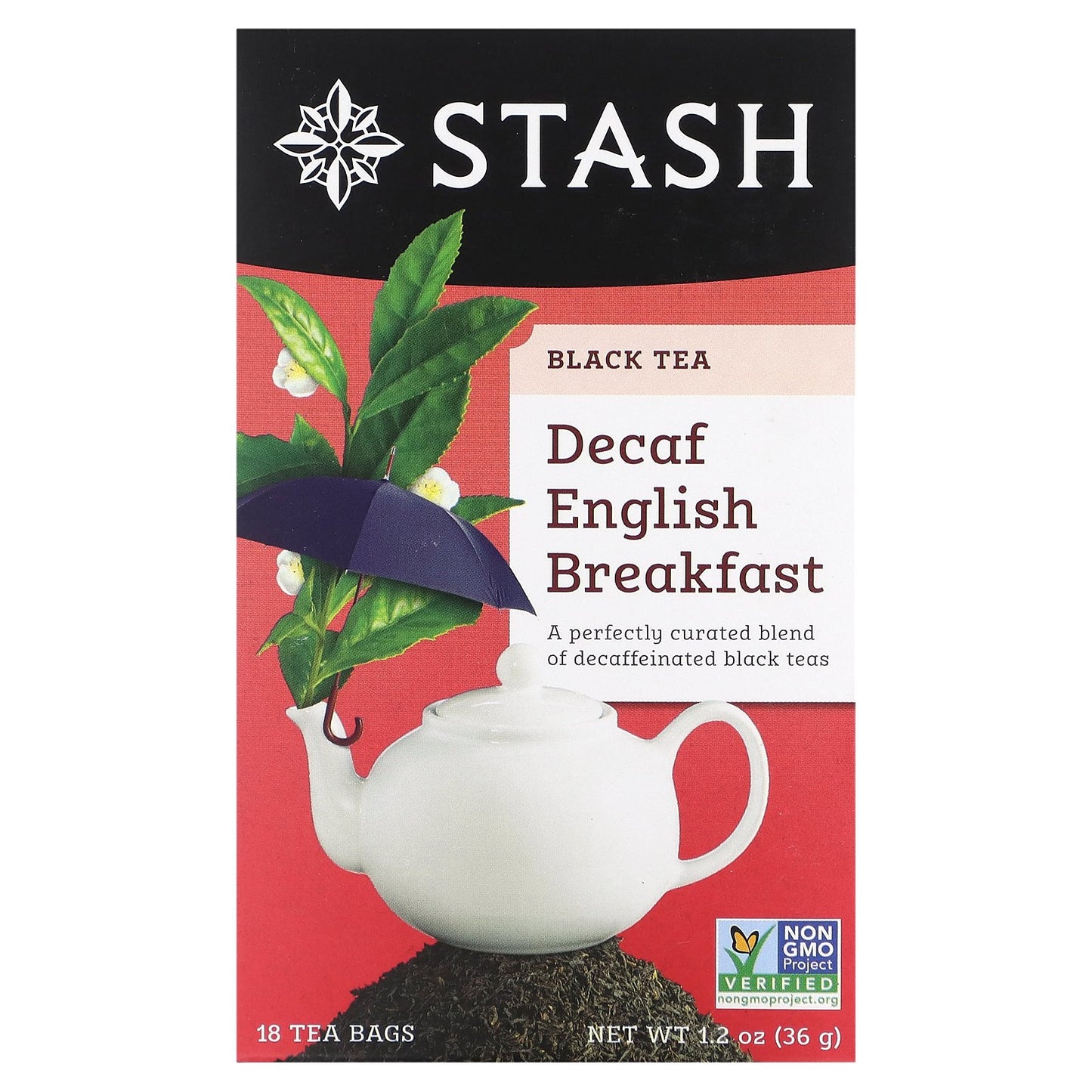 Stash Tea, Black Tea, Decaf English Breakfast, 18 Tea Bags, 1.2 oz (36 g)