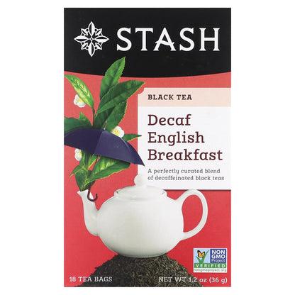Stash Tea, Black Tea, Decaf English Breakfast, 18 Tea Bags, 1.2 oz (36 g)