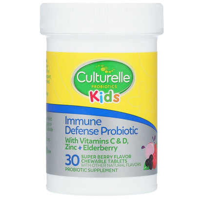 Culturelle, Kids, Probiotics, Immune Defense, Super Berry, 30 Once Daily Chewable Tablets