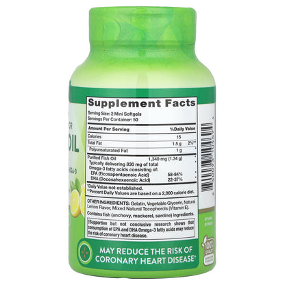 Nature's Truth, Mini Fish Oil, Premium Strength, Natural Lemon, 100 Mini Softgels (670 mg per Softgel)