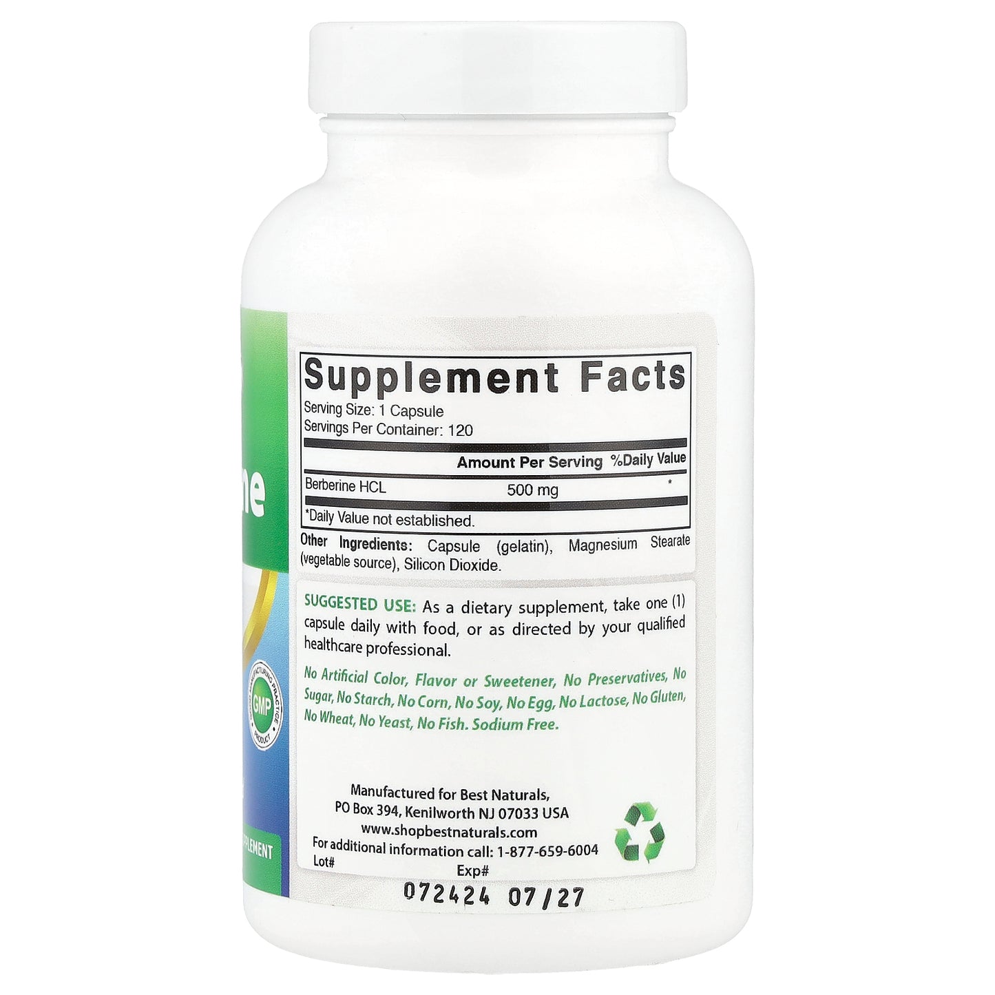 Best Naturals, Berberine, 500 mg, 120 Capsules