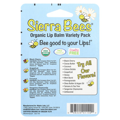 Sierra Bees, Organic Lip Balm Variety Pack, 4 Pack, 0.15 oz (4.25 g) Each