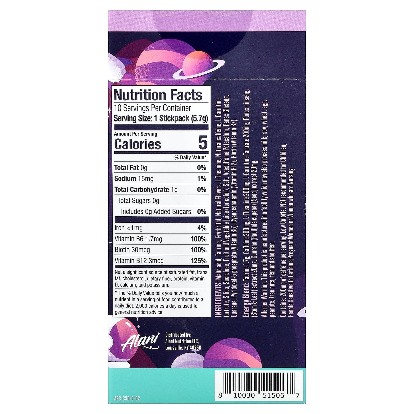 Alani Nu, Energy Sticks, Cosmic Stardust™, 10 Stickpacks, 0.2 oz (5.7 g) Each