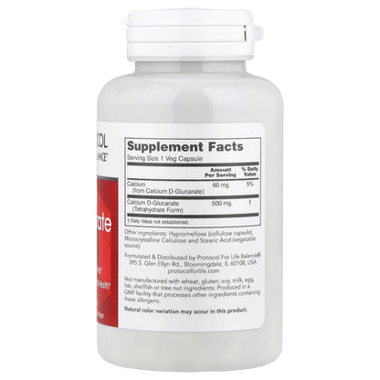 Protocol for Life Balance, Calcium D-Glucarate, 500 mg, 90 Veg Capsules
