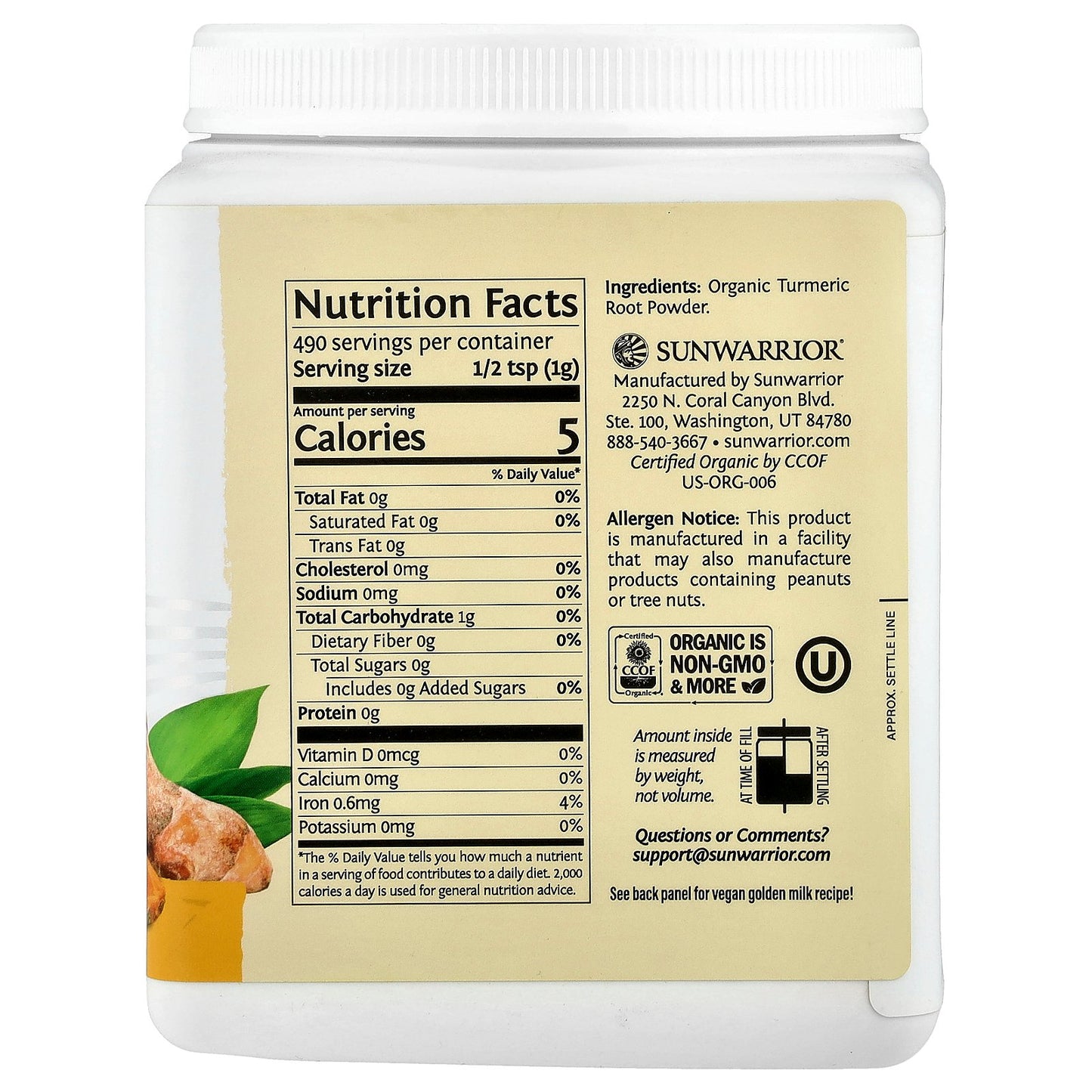 Sunwarrior, Harvest, Turmeric Root Powder, 1.08 lb (490 g)