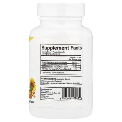 Divine Health, High Potency Turmeric Curcumin with BioPerine®, 60 Veggie Capsules