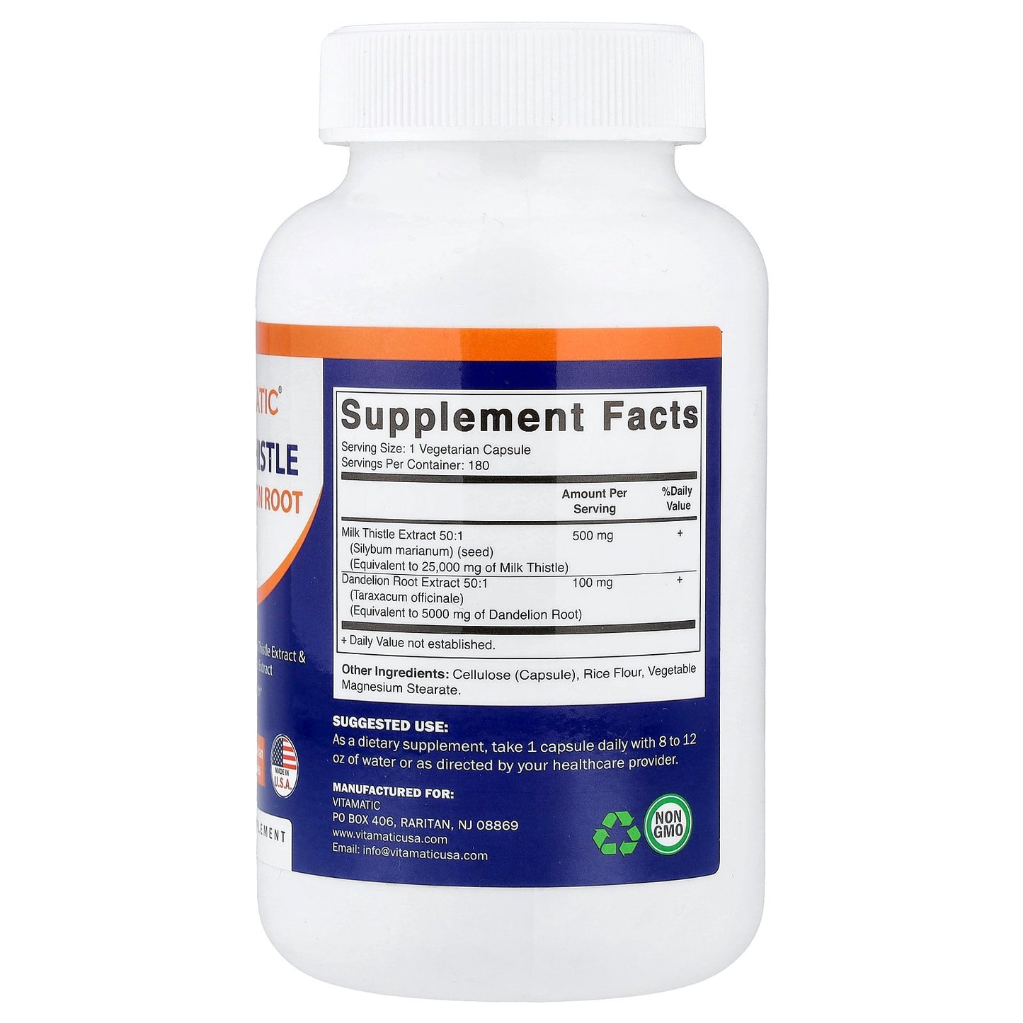 Vitamatic, Milk Thistle + Dandelion Root, 180 Vegetarian Capsules