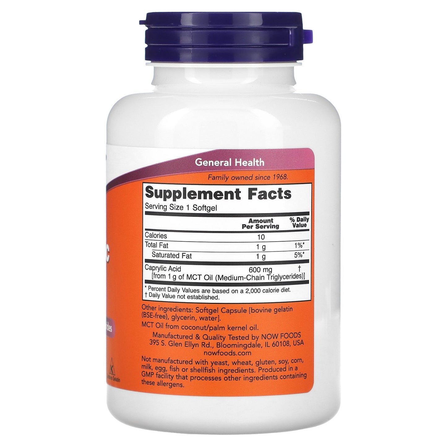 NOW Foods, Caprylic Acid, 600 mg, 100 Softgels