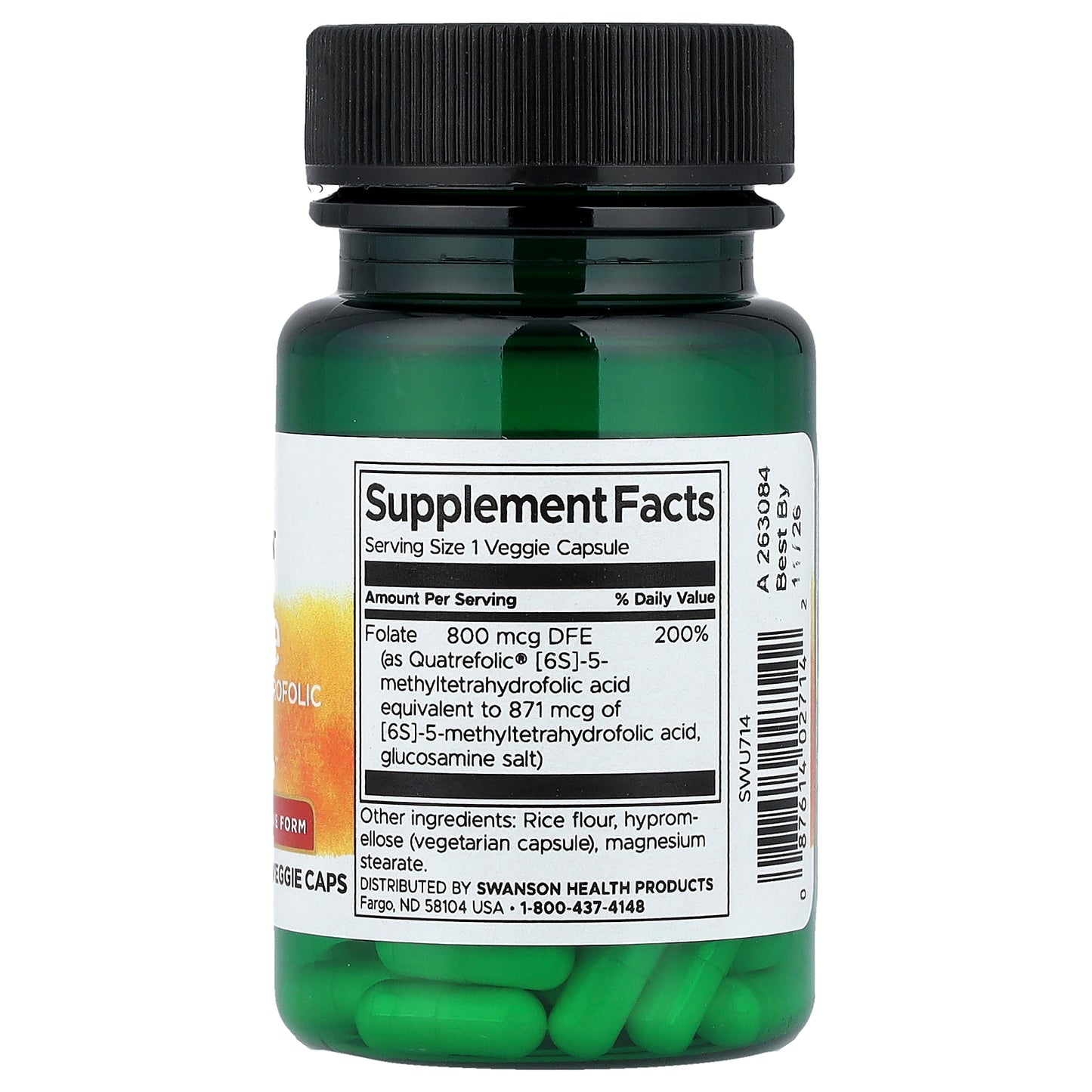 Swanson, Folate, High Potency , 30 Veggie Caps (800 mcg per Capsule)