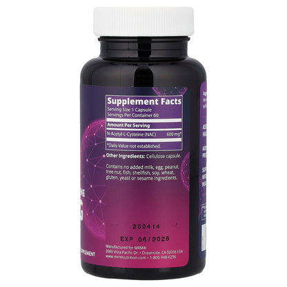 MRM Nutrition, Nac, N-Acetyl-L-Cysteine, 600 mg, 60 Vegan Capsules