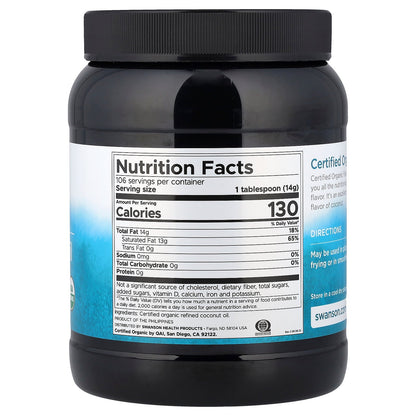 Swanson, Certified Organic Coconut Oil, Flavor Free, 3 lb 4 oz (1.47 kg)