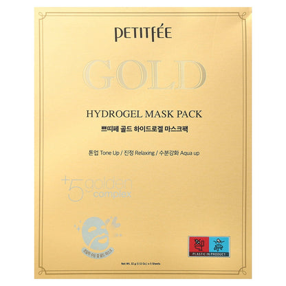 Petitfee, Gold Hydrogel Beauty Mask Pack, 5 Sheets, 1.12 oz (32 g) Each