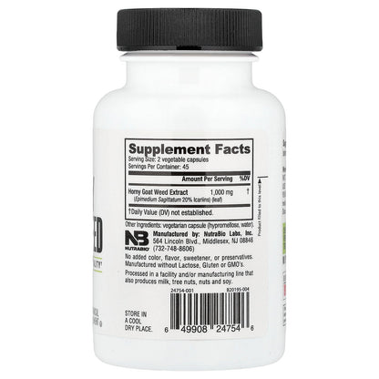 NutraBio, Horny Goat Weed, 90 Capsules (500 mg per Capsule)