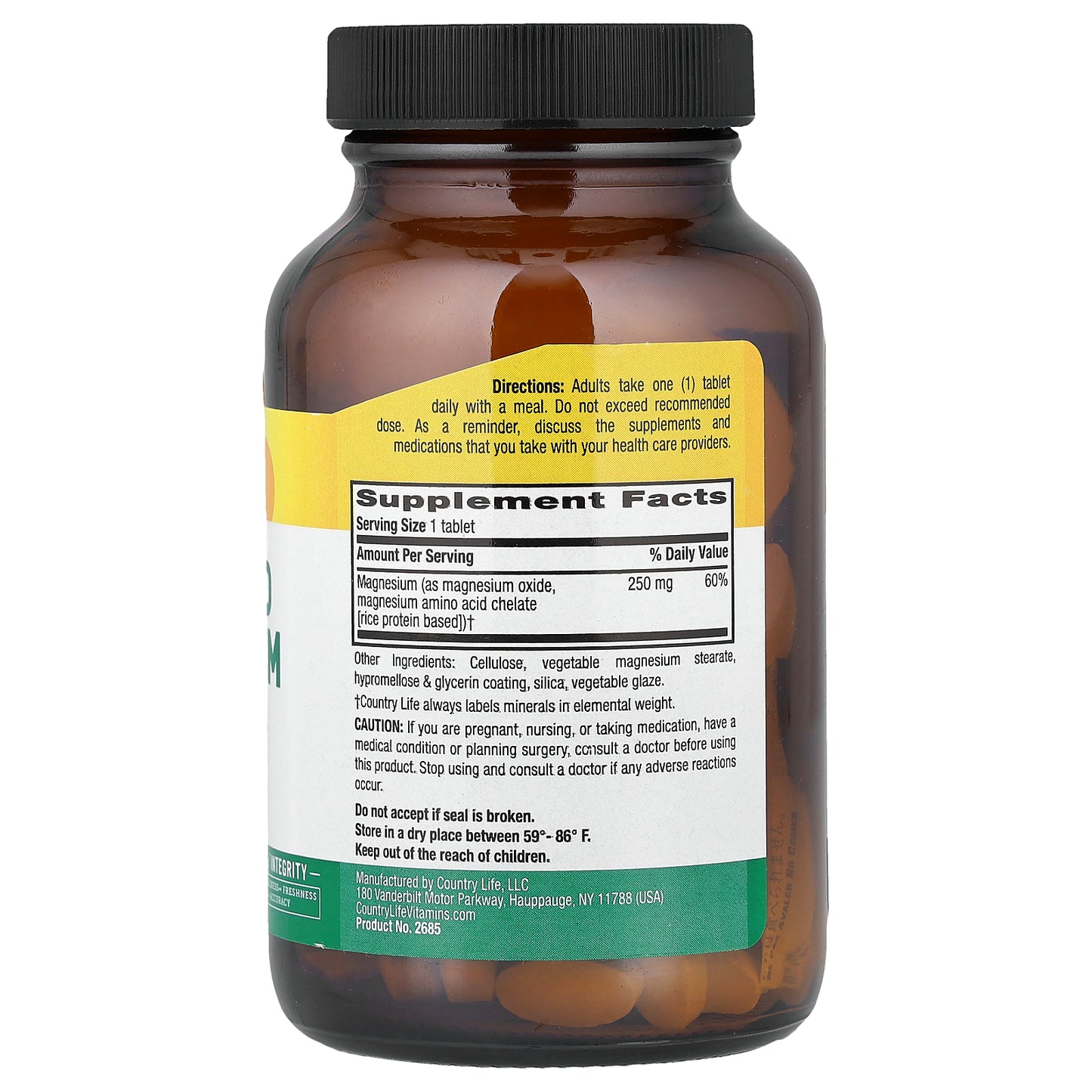 Country Life, Chelated Magnesium , 250 mg , 90 Tablets