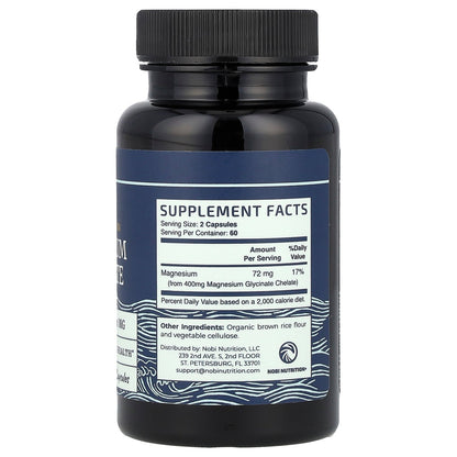 Nobi Nutrition, Magnesium Glycinate, Maximum Absorption, 120 Capsules (200 mg per Capsule)