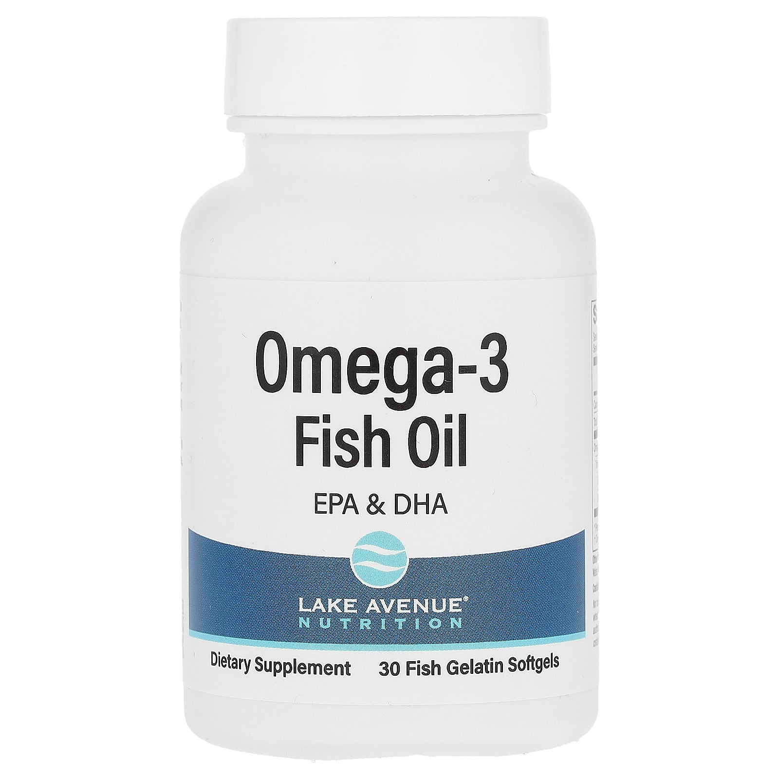 Lake Avenue Nutrition, Omega-3 Fish Oil, 30 Fish Gelatin Softgels (1,250 mg per Softgel)