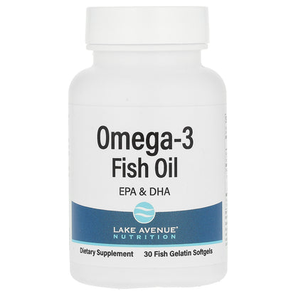 Lake Avenue Nutrition, Omega-3 Fish Oil, 30 Fish Gelatin Softgels (1,250 mg per Softgel)