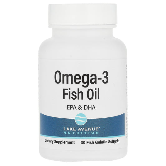 Lake Avenue Nutrition, Omega-3 Fish Oil, 30 Fish Gelatin Softgels (1,250 mg per Softgel)