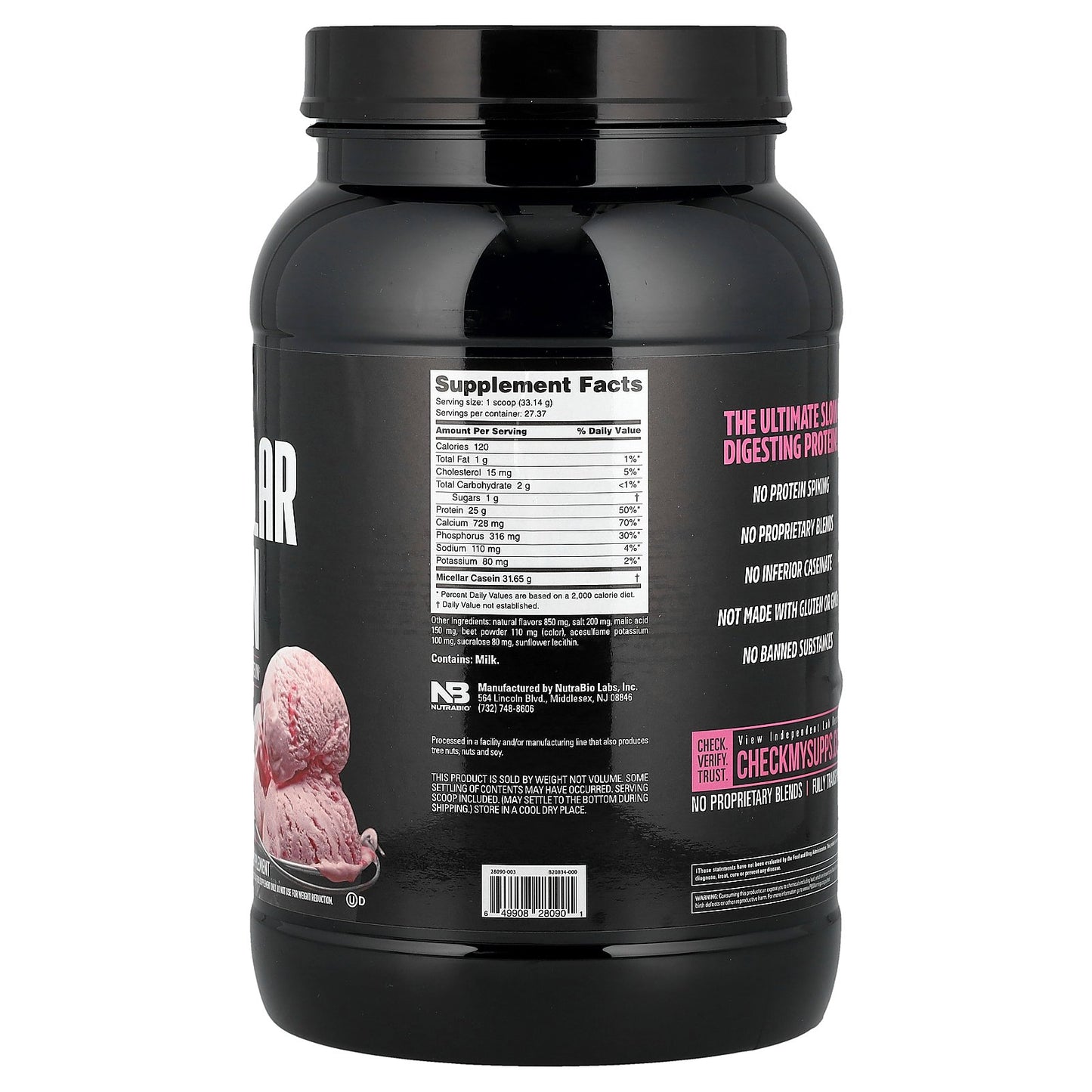 NutraBio, Micellar Casein, Strawberry Ice Cream, 2 lb (907 g)