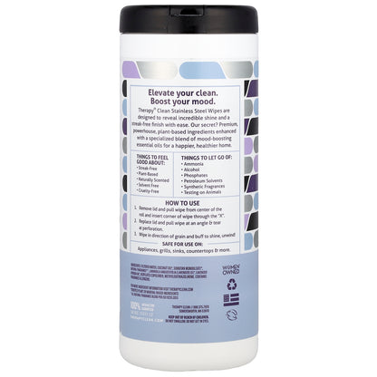 Therapy Clean, Stainless Steel, Clean & Polish Wipes, Fresh Lavender , 30 Wipes