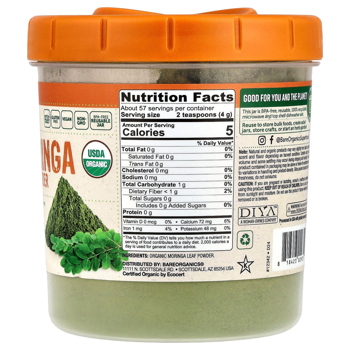 BareOrganics, Organic Moringa Leaf Powder, 8 oz (227 g)