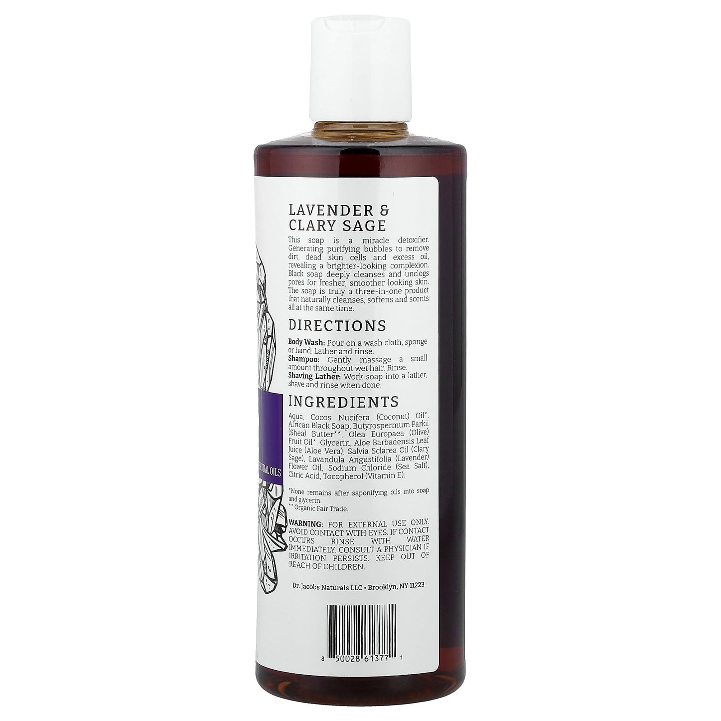 Dr. Jacobs Naturals, Plant-Based African Black Soap Body Wash, Lavender & Clary Sage Essential Oils, 16 oz (473 ml)