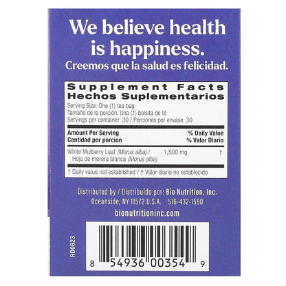 Bio Nutrition, White Mulberry Leaf Tea, Caffeine Free, 30 Tea Bags, 1.61 oz (45 g)