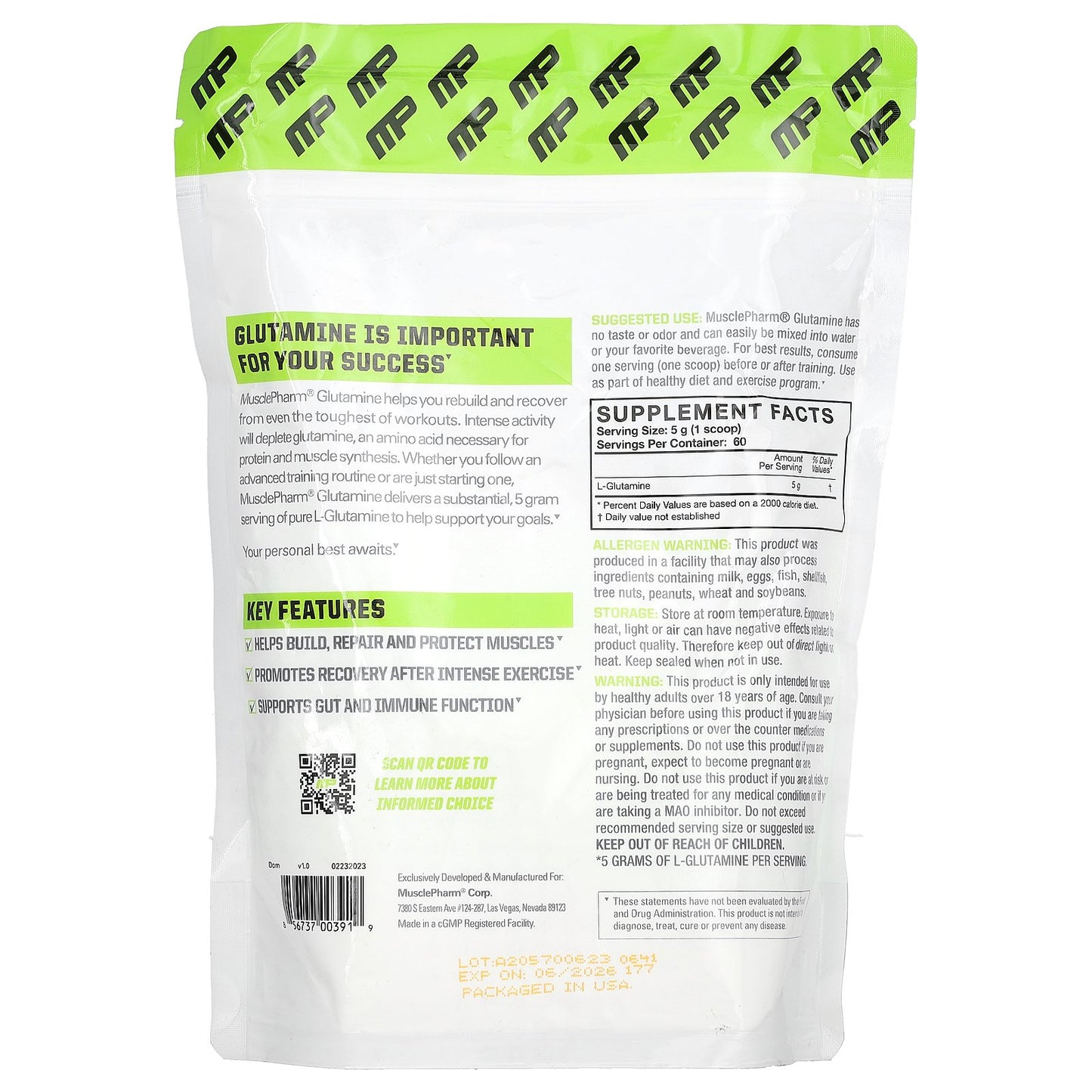 MusclePharm, Essentials, Glutamine, Unflavored, 0.66 lb (300 g)