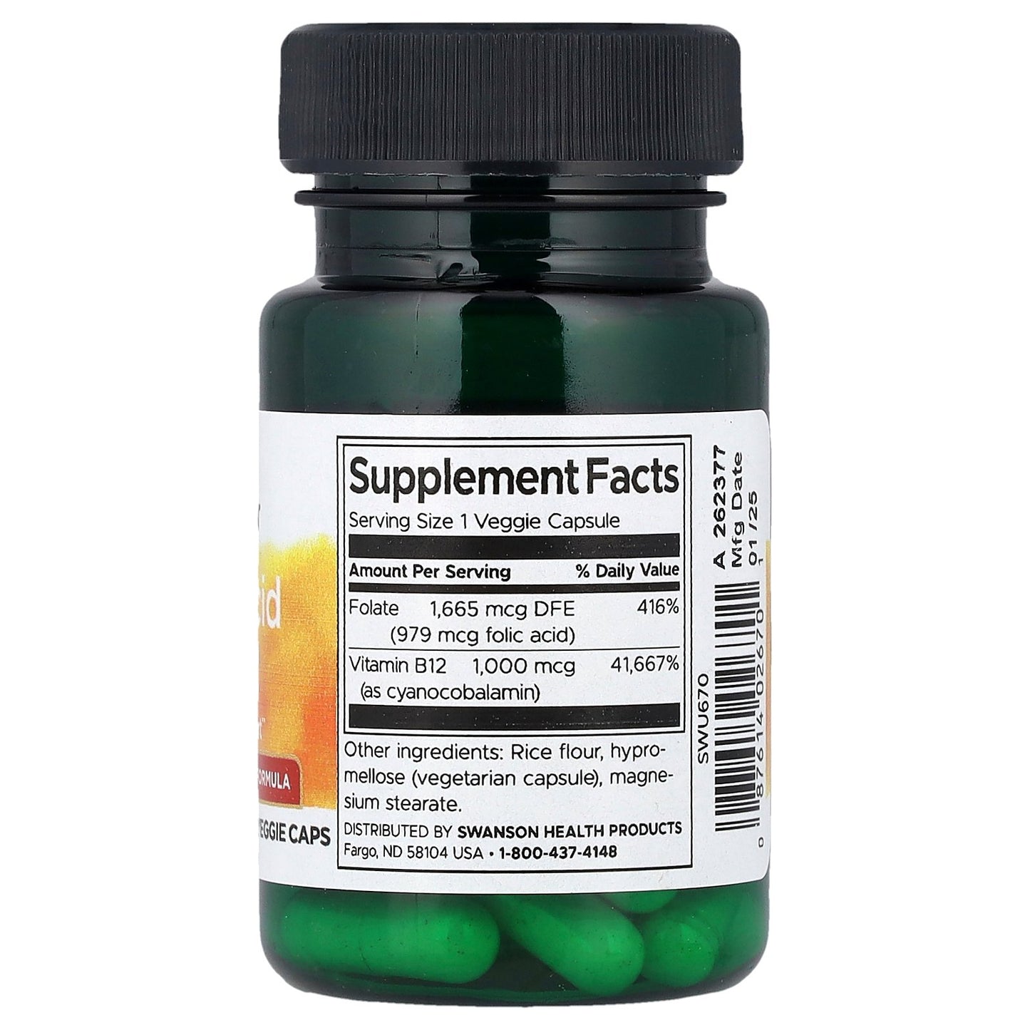 Swanson, Folic Acid & B12, 30 Veggie Caps