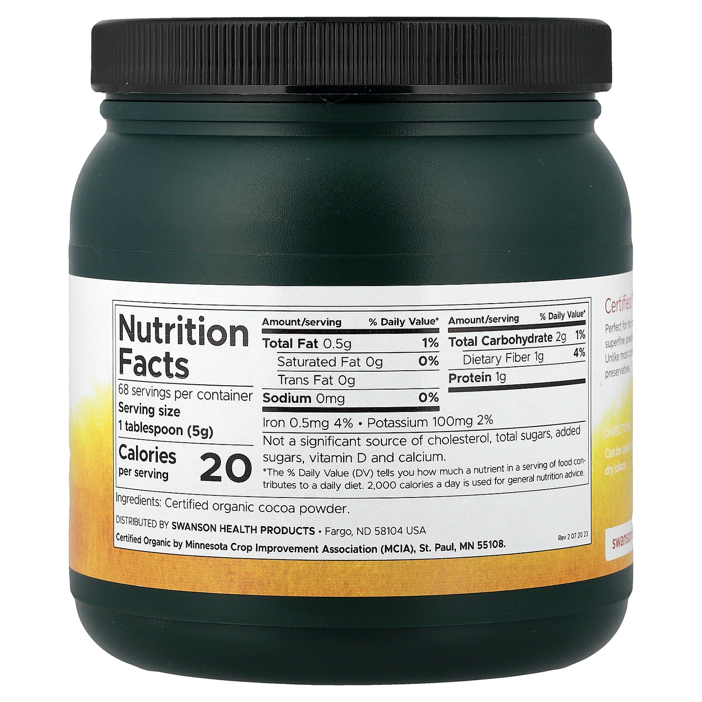 Swanson, Certified Organic Cocoa Powder, Unsweetened, 12 oz (340 g)