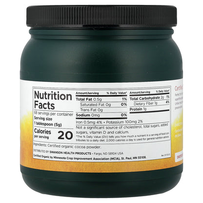 Swanson, Certified Organic Cocoa Powder, Unsweetened, 12 oz (340 g)