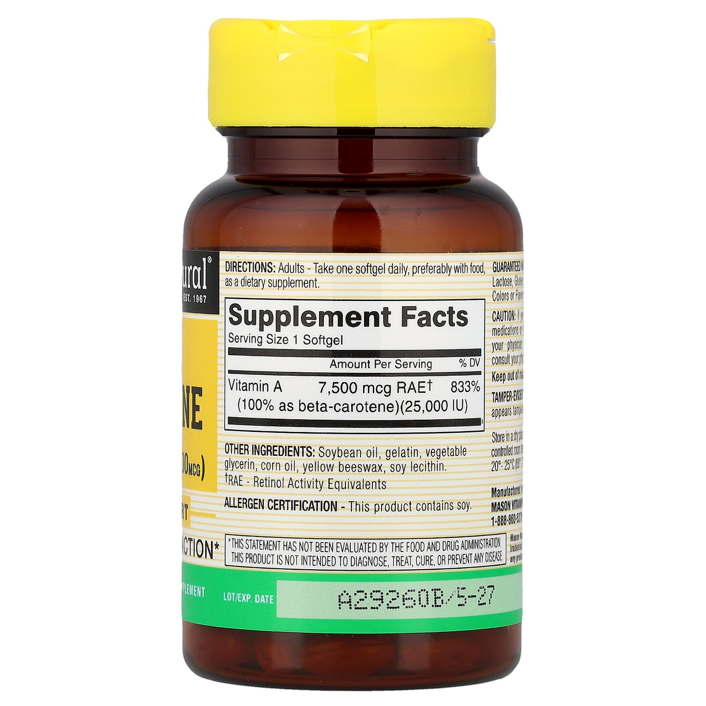 Mason Natural, Beta Carotene, 7,500 mcg (25,000 IU), 100 Softgels