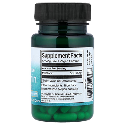 Swanson, Melatonin, Extra Low Dose , 500 mcg, 60 Vegan Caps