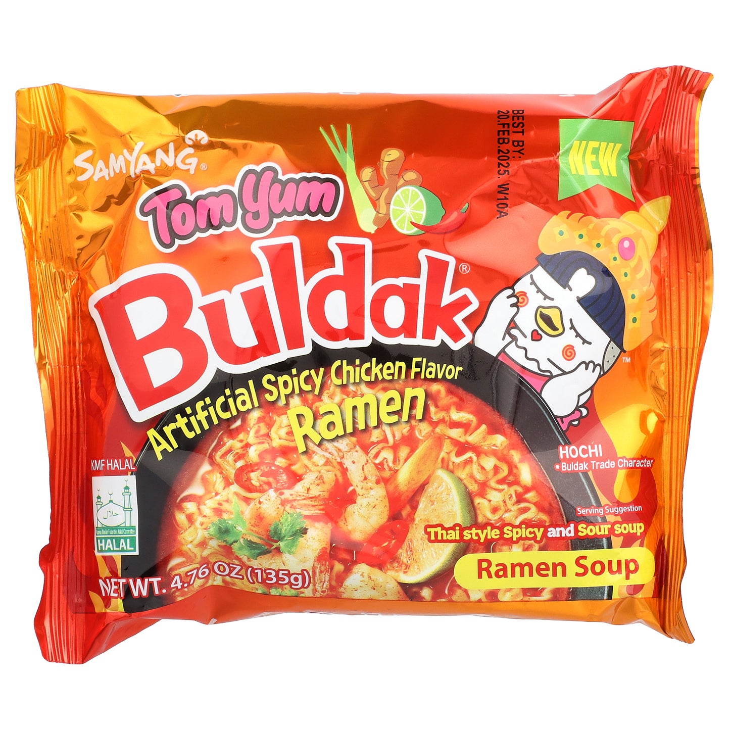 Buldak®, Ramen Soup, Spicy Chicken, Tom Yum , 5 Packs, 4.76 oz (135 g) Each