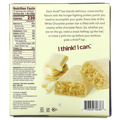 Think !, High Protein Bars, White Chocolate, 10 Bars, 2.1 oz (60 g) Each