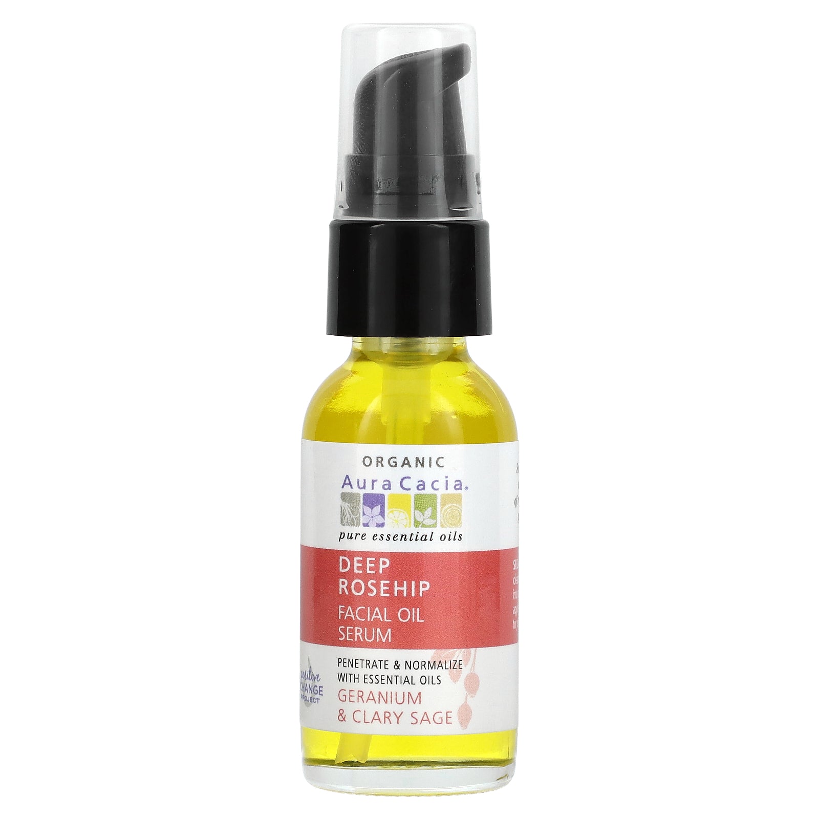 Aura Cacia, Organic Deep Rosehip Facial Oil Serum, Geranium & Clary Sage, 1 fl oz (30 ml)