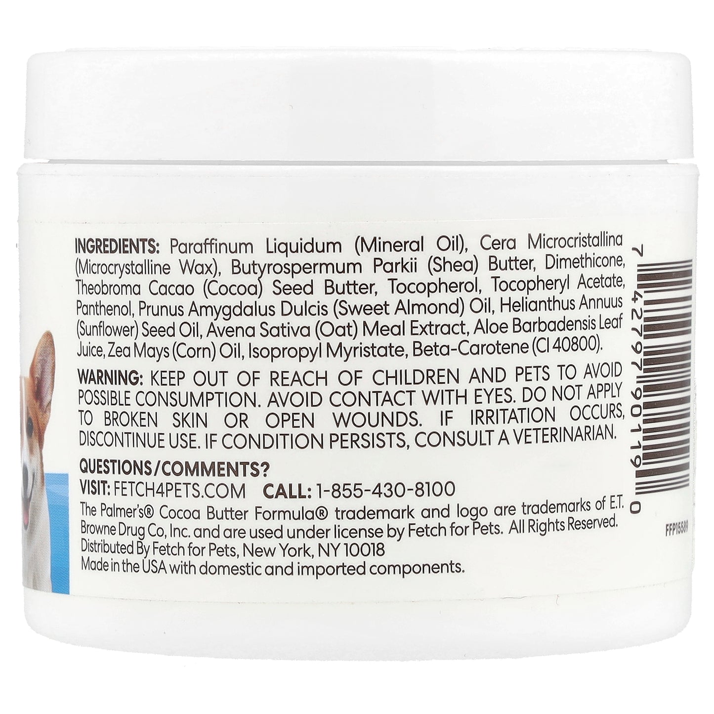 Palmer's for Pets, Coconut Butter Formula® with Vitamin E, Paw Pad & Nose Balm, For Pets, Fragrance Free, 3.5 oz (100 g)