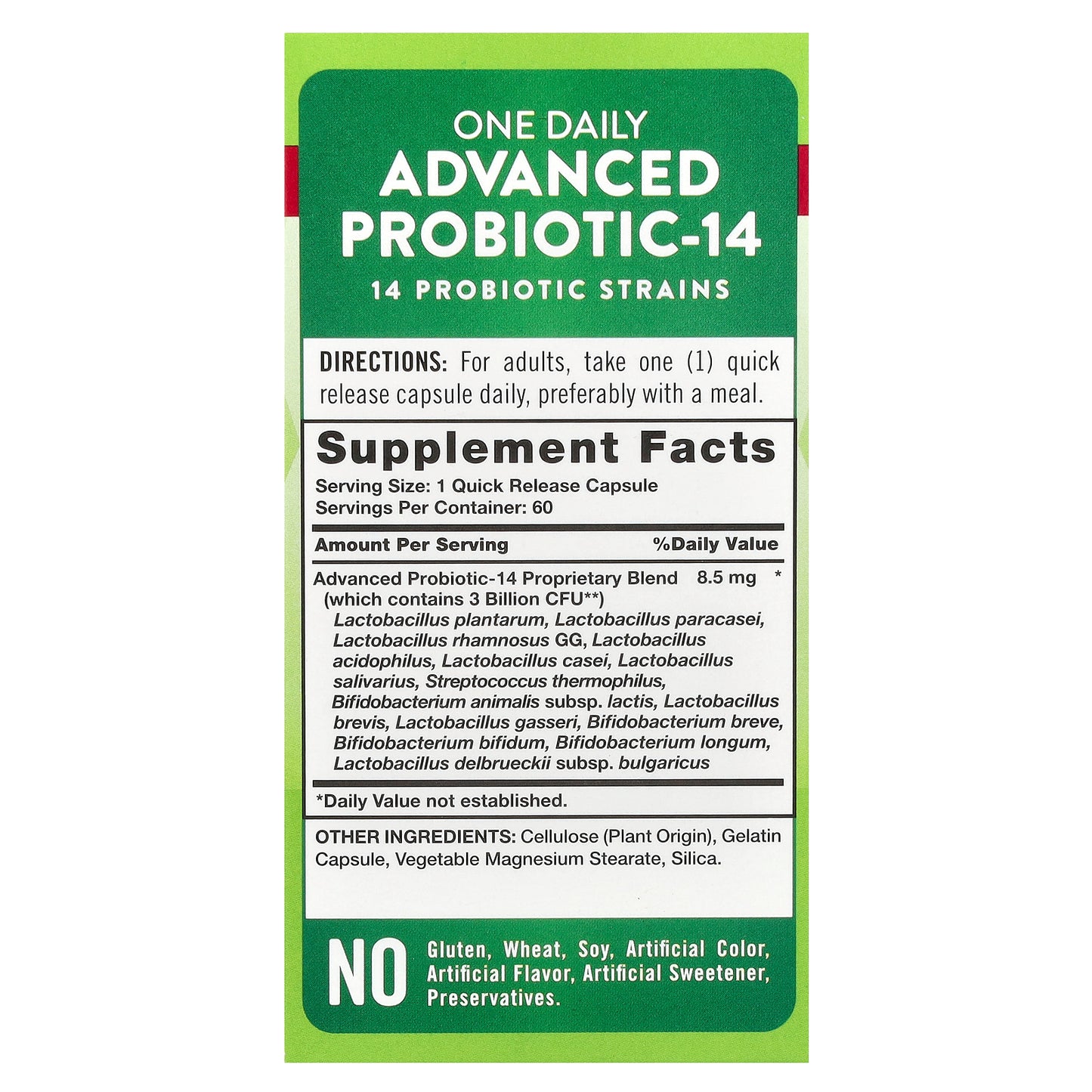 Nature's Truth, One Daily Advanced Probiotic-14, 3 Billion CFU, 60 Quick Release Capsules