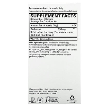 Terry Naturally, Berberine MetX, 60 Capsules (250 mg per Capsule)
