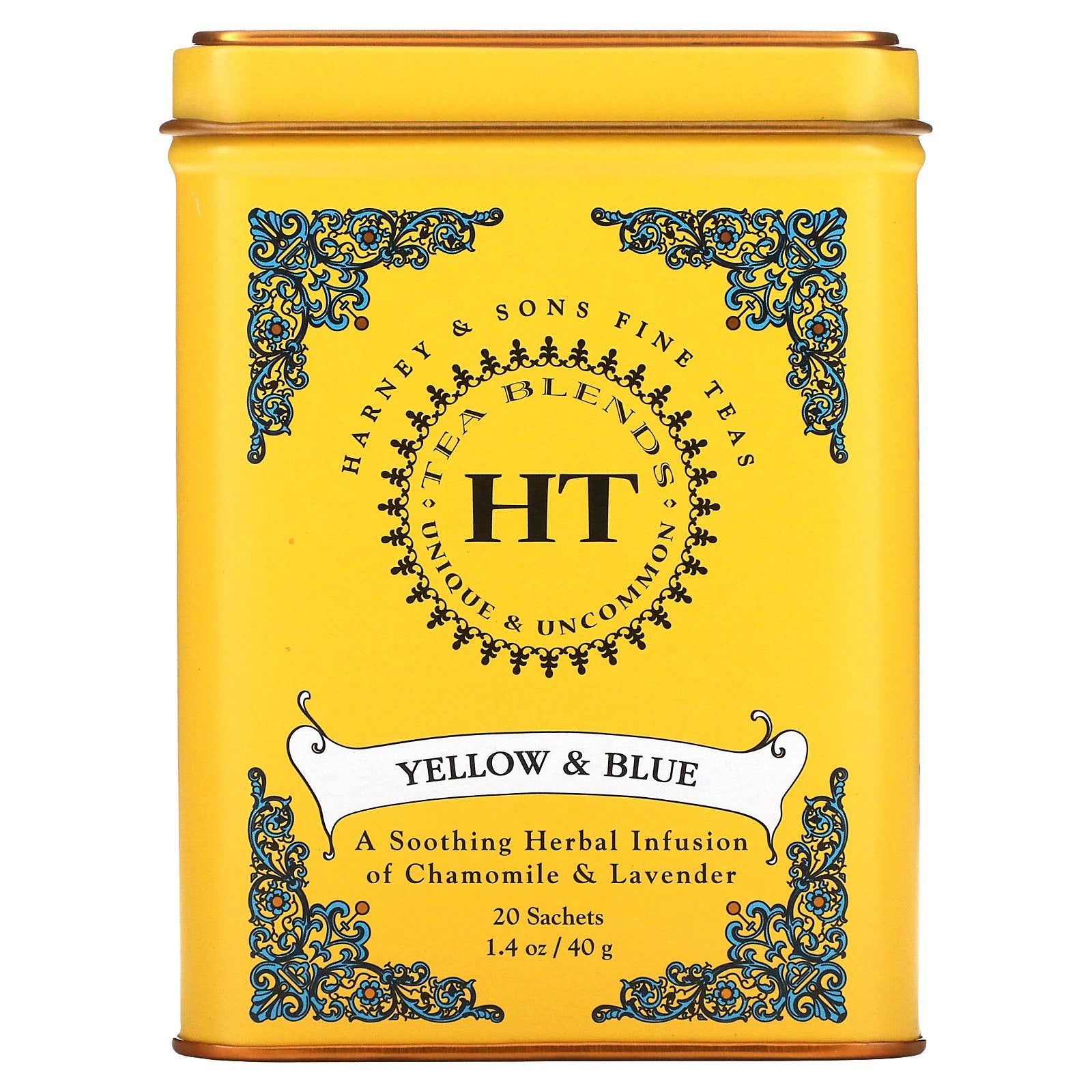 Harney & Sons, HT Tea Blend, Yellow & Blue, Chamomile and Lavender, Caffeine Free, 20 Sachets, 1.4 oz (40 g)