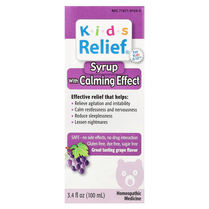 Homeolab USA, Kids Relief®, Syrup with Calming Effect, 0-12 Years, Grape, 3.4 fl oz (100 ml)