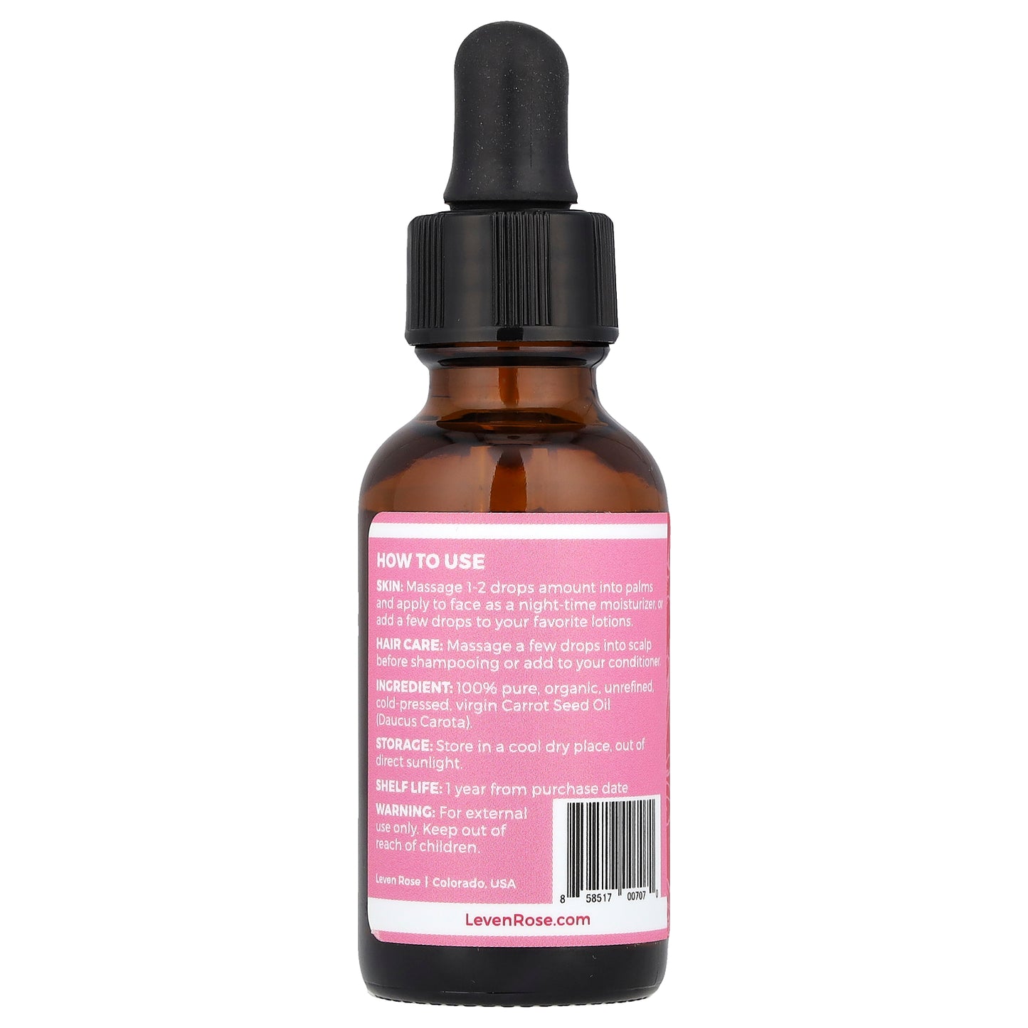 Leven Rose, 100% Pure & Organic, Carrot Seed Oil, 1 fl oz (30 ml)