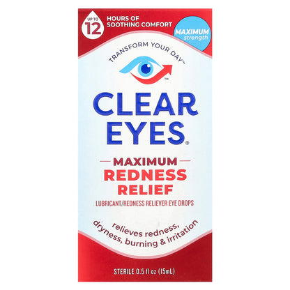 Clear Eyes, Maximum Redness Relief, Lubricant/Redness Reliever Eye Drops, 0.5 fl oz (15 ml)
