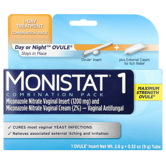 Monistat, 1-Day Treatment Combination Pack, Day or Night™ Ovule®, 1 Ovule® Insert, 2.6 g + 0.32 oz (9 g) Tube