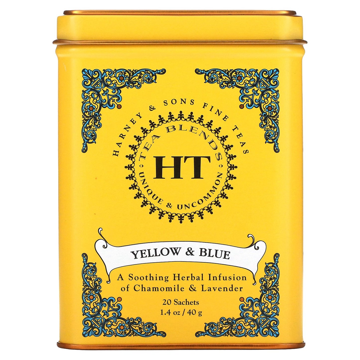 Harney & Sons, HT Tea Blends, Yellow & Blue, Caffeine Free, 20 Sachets, 1.4 oz (40 g)