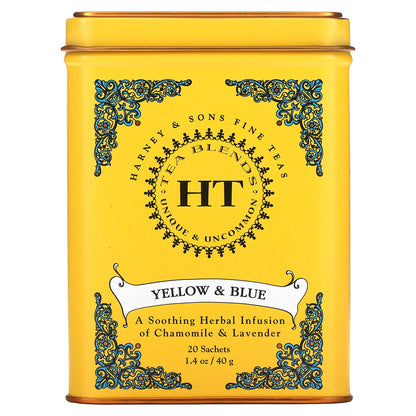 Harney & Sons, HT Tea Blends, Yellow & Blue, Caffeine Free, 20 Sachets, 1.4 oz (40 g)