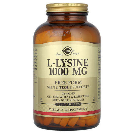 Solgar, L-Lysine, Free Form, 1,000 mg, 250 Tablets